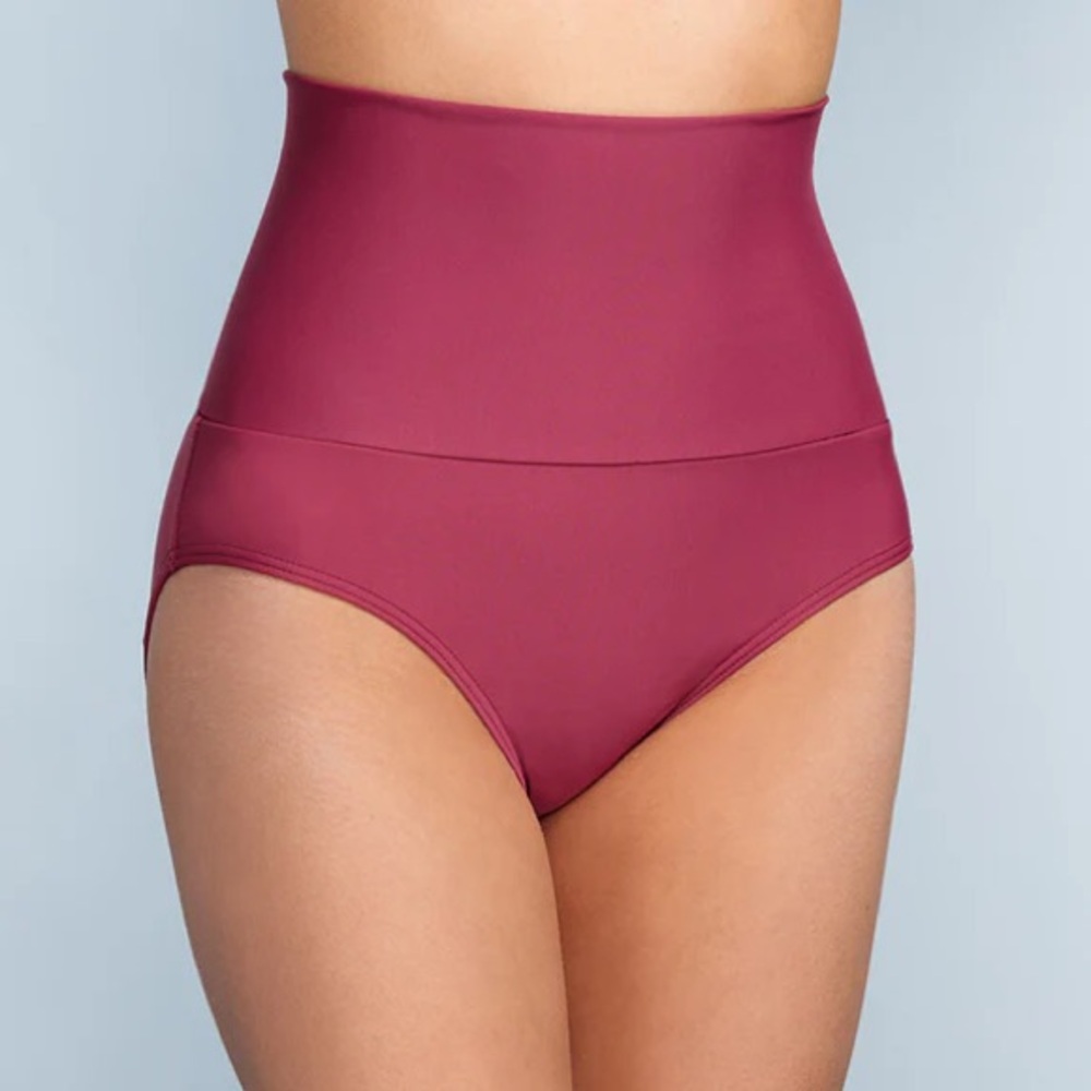 BANDED MIDRISE BOTTOM - RED PLUM High-Waisted Burgundy Bikini Bottom
